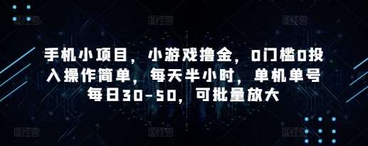 手机小项目,小游戏撸金,0门槛0投入操作简单,每天半小时,单机单号每日30-50,可批量放大-知享知识库