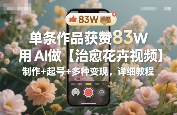 单条作品获赞83W，用AI做【治愈花卉视频】，制作+起号+多种变现，详细教程-知享知识库