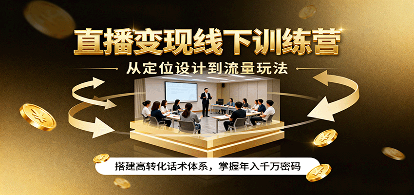 直播变现线下训练营，从定位设计到流量玩法，搭建高转化话术体系，掌握年入千万密码-知享知识库