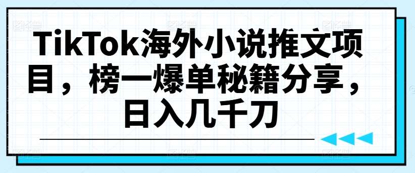 TikTok海外小说推文项目,榜一爆单秘籍分享,日入几千刀-知享知识库