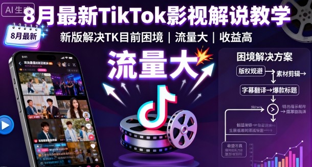 8月最新TikTok影视解说教学，新版解决TK目前困境，流量大，收益高-知享知识库