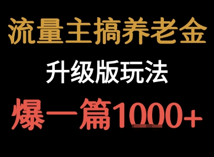 流量主之养老金升级版玩法  爆一篇收益1k+-知享知识库
