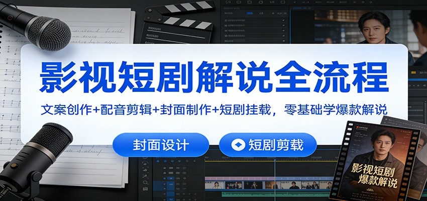 影视短剧解说全流程：文案创作+配音剪辑+封面制作+短剧挂载，零基础学爆款解说-知享知识库