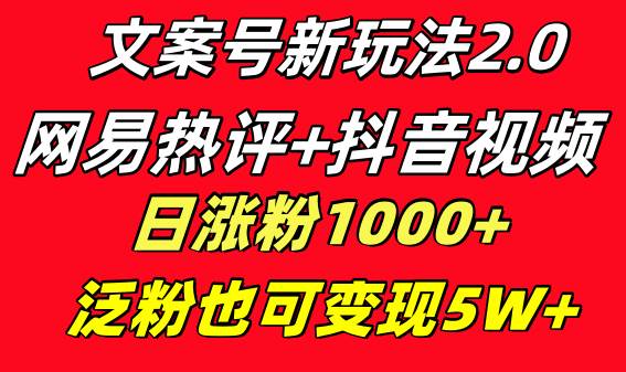 （8484期）文案号新玩法 网易热评+抖音文案 一天涨粉1000+ 多种变现模式 泛粉也可变现-知享知识库