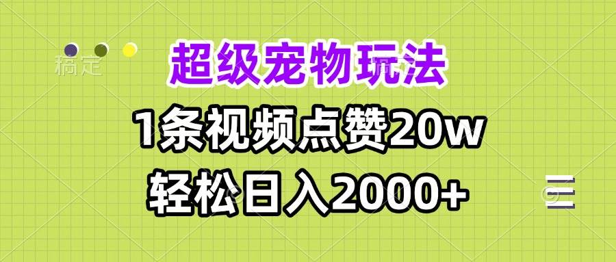 （13578期）超级宠物视频玩法，1条视频点赞20w，轻松日入2000+-知享知识库