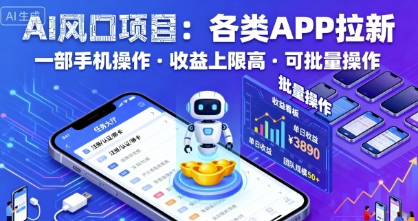 AI风口项目，各类APP拉新，一部手机就可以操作，收益上限高，可批量操作-知享知识库