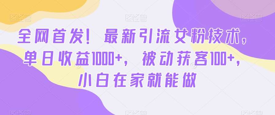 全网首发!最新引流女粉技术,单日收益1000+,被动获客100+,小白在家就能做【揭秘】-知享知识库