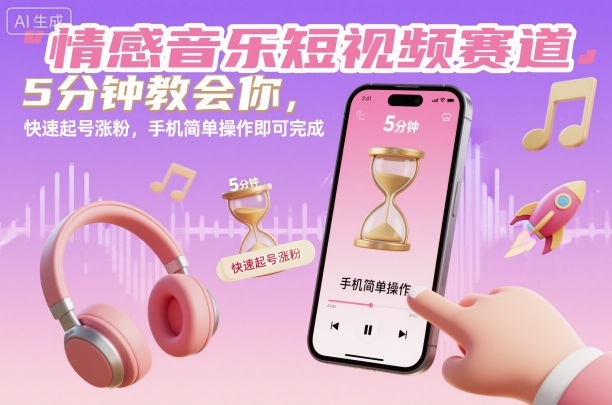 情感音乐短视频赛道,5分钟教会你,快速起号涨粉,手机简单操作即可完成-知享知识库