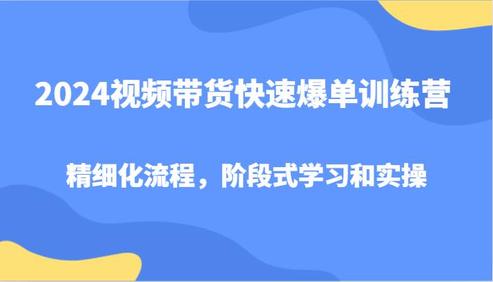 2024视频带货快速爆单训练营，精细化流程，阶段式学习和实操-知享知识库