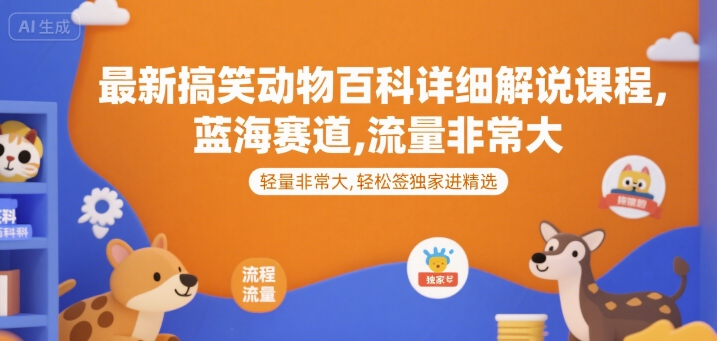 最新搞笑动物百科详细解说课程，蓝海赛道，流量非常大，轻松签独家进精选-知享知识库