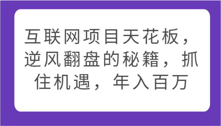 互联网项目天花板，逆风翻盘的秘籍，抓住机遇，年入百万-知享知识库