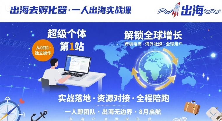 出海去孵化器，一人出海实战课，​超级个体第1站，解锁全球增长-知享知识库