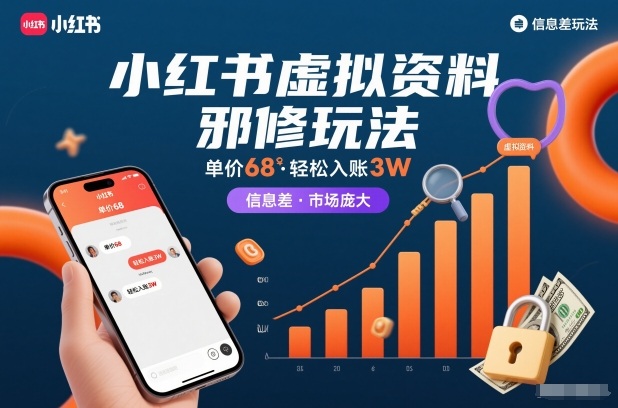 小红书虚拟资料邪修玩法，单价68，轻松入账3W，信息差玩法，市场庞大-知享知识库