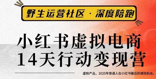 小红书虚拟电商14天变现训练营3.0，​虚拟产品，2025年普通人在小红书最后的搞钱机会-知享知识库