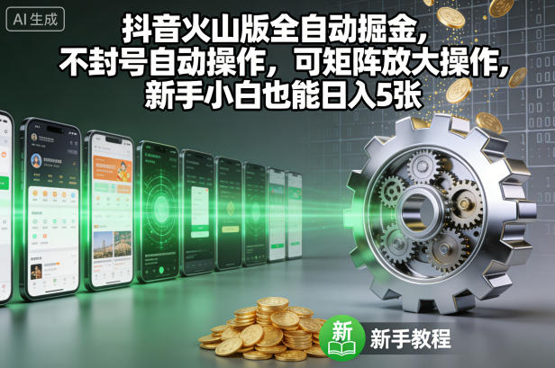 抖音火山版全自动掘金,不封号自动操作,可矩阵放大操作,新手小白也能日入5张【揭秘】-知享知识库