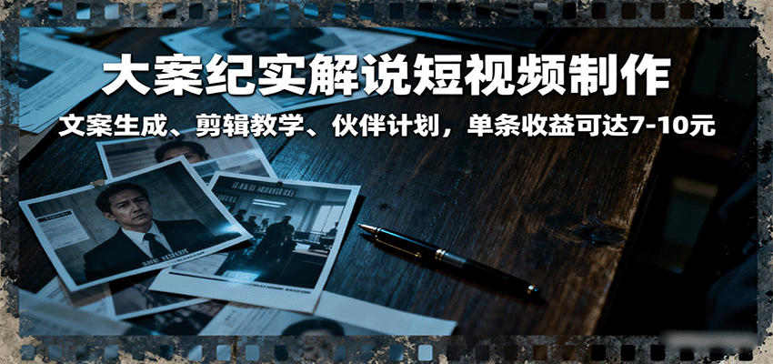 大案纪实解说短视频制作，文案生成、剪辑教学、伙伴计划，单条收益可达7-10元-知享知识库
