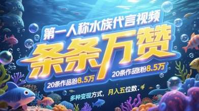 第一人称水族代言视频，条条万赞，20条作品涨粉7.8W，多种变现方式月入五位数-知享知识库