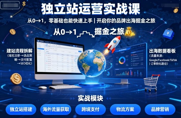 独立站运营实战课，​从0到1，零基础也能快速上手，开启你的品牌出海掘金之旅-知享知识库