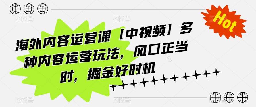 海外内容运营课【中视频】多种内容运营玩法，风口正当时，掘金好时机-知享知识库