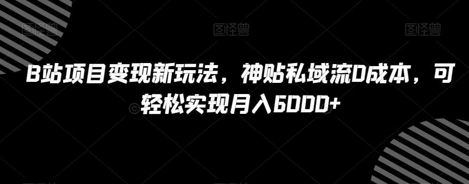 B站项目变现新玩法，神贴私域流0成本，可轻松实现月入6000+【揭秘】-知享知识库