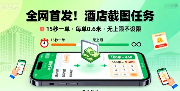 全网首发!酒店截图任务,15秒一单,每单0.6米,任务无上限不设限,矩阵操作单日3张到手【揭秘】-知享知识库