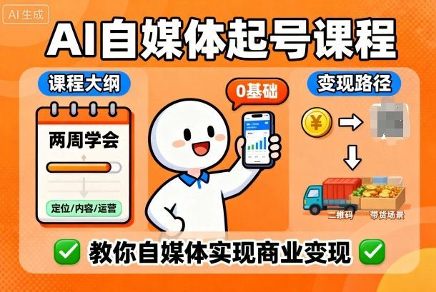 AI自媒体起号课程，0基础小白两周学会，教你自媒体实现商业变现-知享知识库