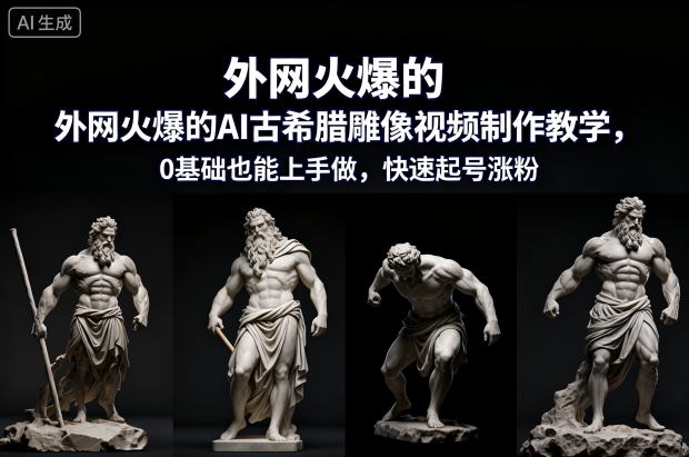 外网火爆的AI古希腊雕像视频制作教学，0基础也能上手做，快速起号涨粉-知享知识库