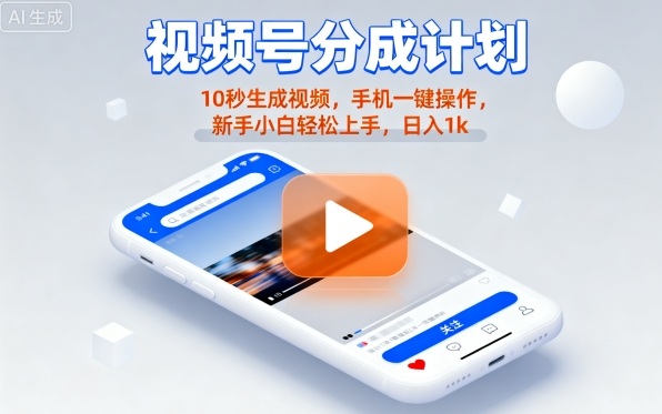 视频号分成计划懒人玩法，10秒生成视频，手机一键操作，新手小白轻松上手，日入1K【揭秘】-知享知识库