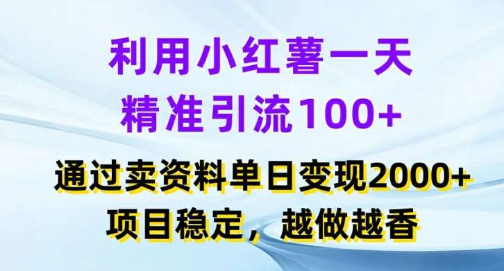 利用小红书一天精准引流100+,通过卖项目单日变现2k+,项目稳定,越做越香【揭秘】-知享知识库