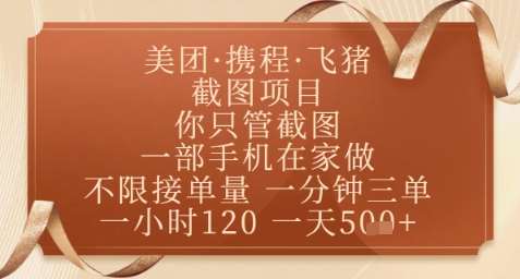 飞猪美团截图项目，你只管截图，一部手机在家做，正规平台无套路，一天5张+【揭秘】-知享知识库
