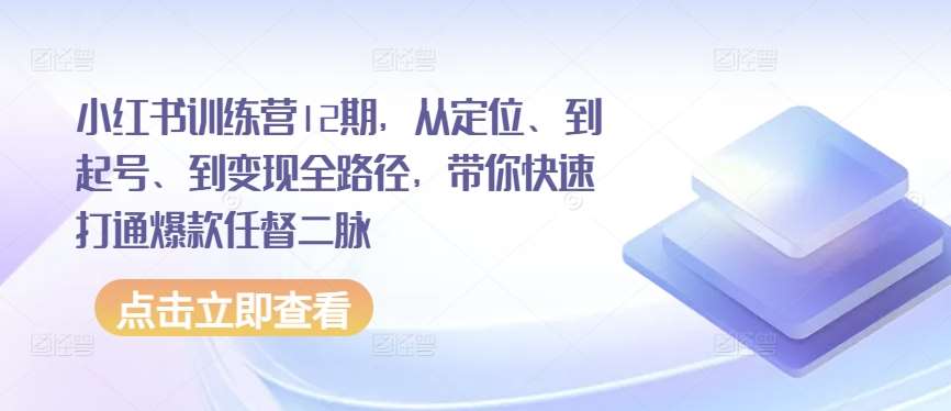 小红书训练营12期，从定位、到起号、到变现全路径，带你快速打通爆款任督二脉-知享知识库