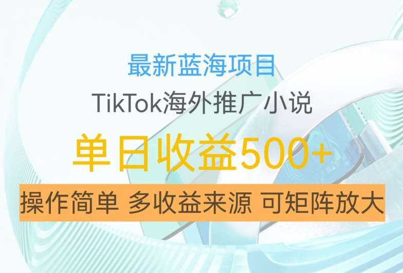 最新蓝海项目，利用tiktok海外推广小说赚钱佣金，简单易学，日入500+，可矩阵放大【揭秘】-知享知识库