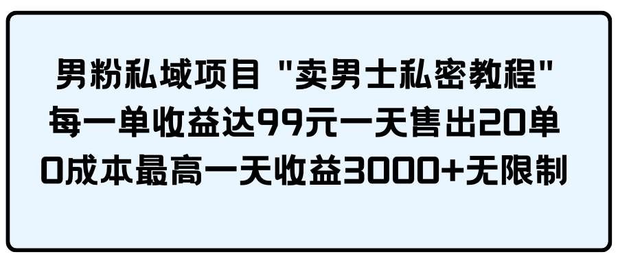 (9730期)男粉私域项目 “卖男士私密教程” 每一单收益达99元一天售出20单-知享知识库