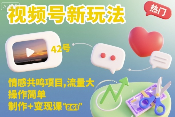 视频号新玩法，情感共鸣项目，流量大，操作简单，制作+变现课-知享知识库