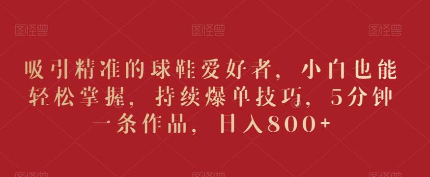 吸引精准的球鞋爱好者，小白也能轻松掌握，持续爆单技巧，5分钟一条作品，日入800+【揭秘】-知享知识库