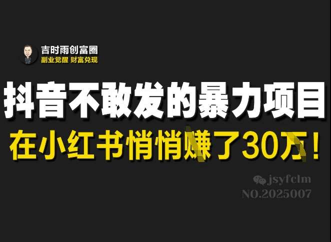 抖音不敢发的暴利项目，在小红书悄悄挣了30W-知享知识库