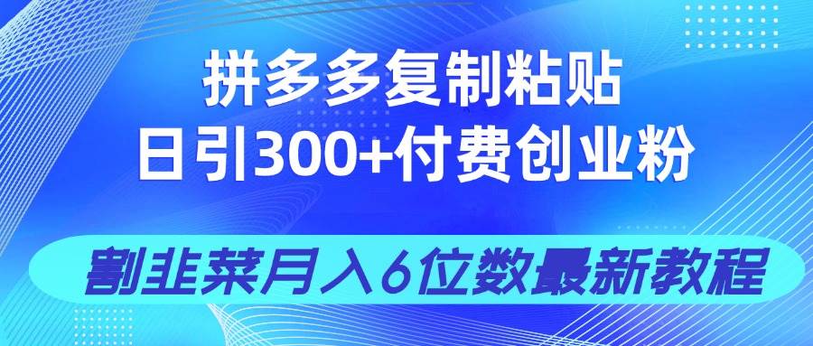 (14232期)拼多多复制粘贴日引300+付费创业粉,割韭菜月入6位数最新教程!-知享知识库