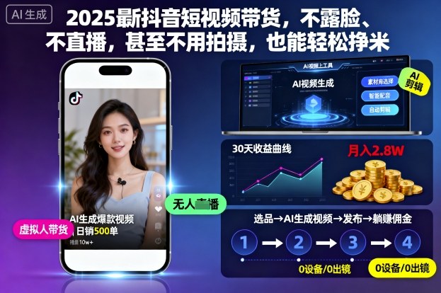 2025最新抖音短视频带货，不露脸、不直播，甚至不用拍摄，也能轻松挣米-知享知识库