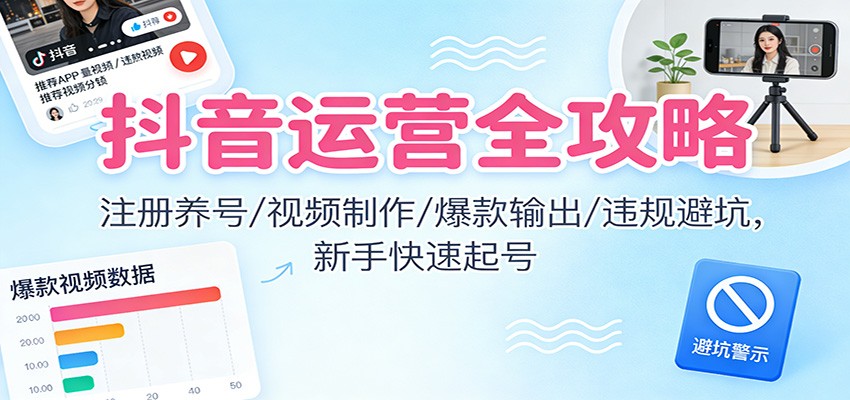 抖音运营全攻略：注册养号/视频制作/爆款输出/违规避坑，新手快速起号-知享知识库