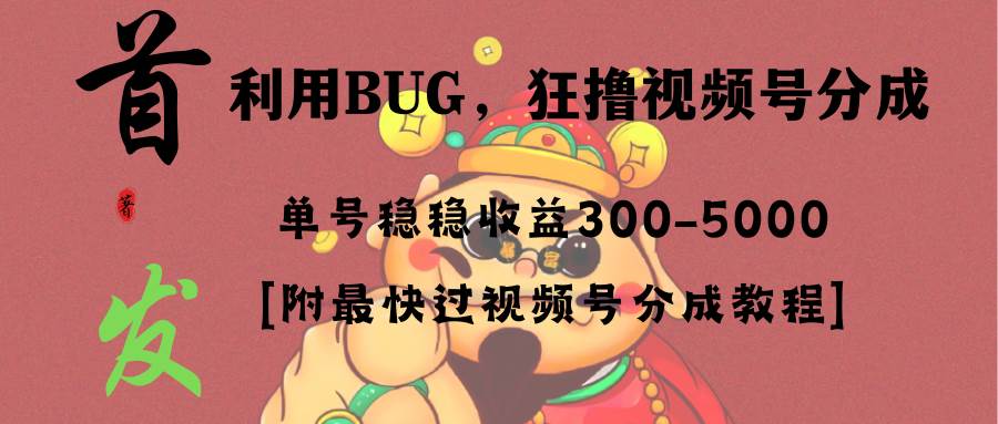 （8549期）全网独家首发，视频号BUG，超短期项目，单号每日净收益300-5000！-知享知识库