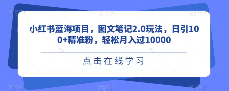 小红书蓝海项目，图文笔记2.0玩法，日引100+精准粉，轻松月入过10000【揭秘】-知享知识库