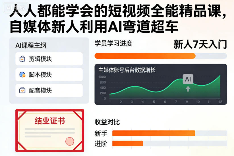 人人都能学会的短视频全能精品课,自媒体新人利用AI弯道超车-知享知识库