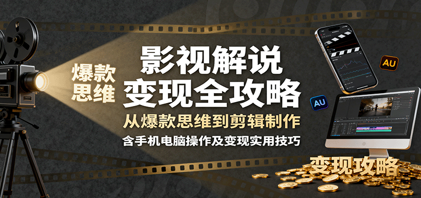 影视解说变现全攻略：从爆款思维到剪辑制作，含手机电脑操作及变现实用技巧-知享知识库