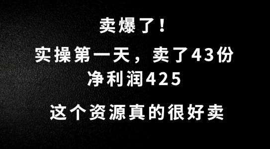 这个资源,需求很大,实操第一天卖了43份,净利润425【揭秘】-知享知识库