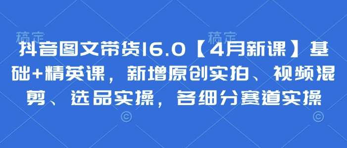 抖音图文带货16.0【4月新课】基础+精英课,新增原创实拍、视频混剪、选品实操,各细分赛道实操-知享知识库