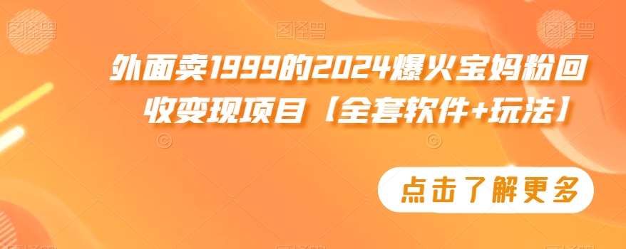 外面卖1999的2024爆火宝妈粉回收变现项目【全套软件+玩法】【揭秘】-知享知识库
