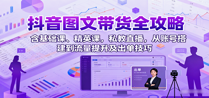 抖音图文带货全攻略:含基础课、精英课,私教直播,从账号搭建到流量提升及出单技巧-知享知识库