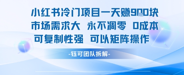 小红书冷门项目一天收益9张，市场需求大，0成本，可复制性强可以矩阵操作-知享知识库