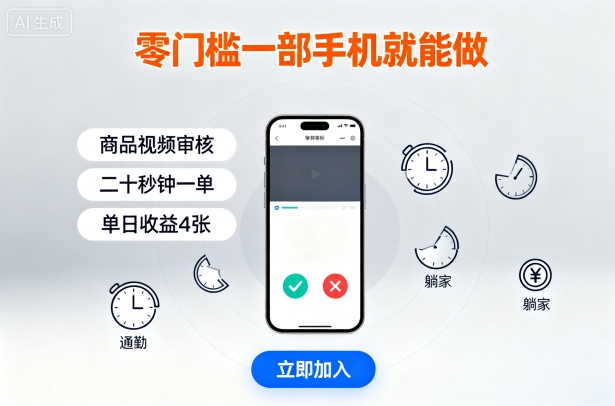 零门槛一部手机就能做，商品视频审核，通勤躺家碎片时间都能做，二十秒钟一单，单日收益4张【揭秘】-知享知识库