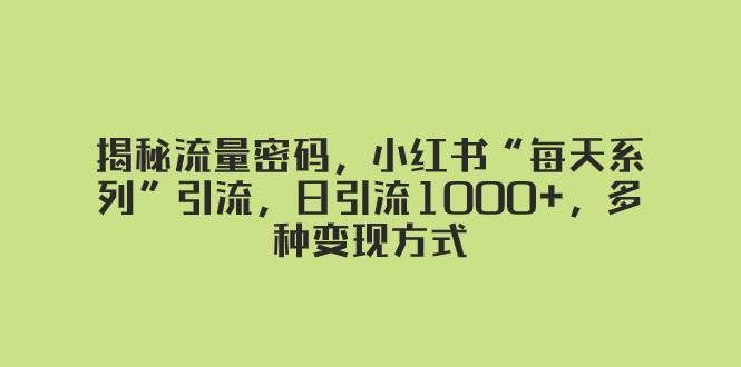 (8179期)揭秘流量密码,小红书“每天系列”引流,日引流1000+,多种变现方式-知享知识库